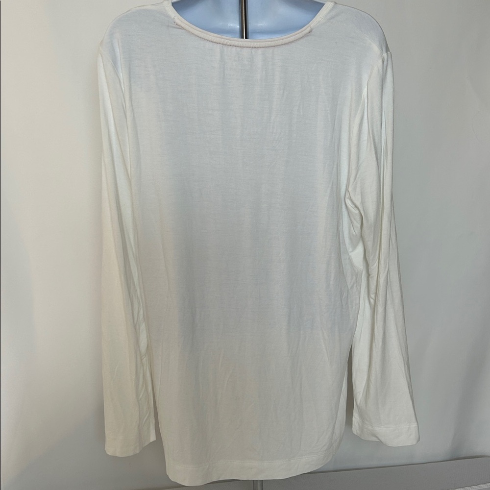 Chico’s Women’s Large Long Sleeve White Shirt Cheetah Graphic Front Pullover Top - Picture 3 of 4